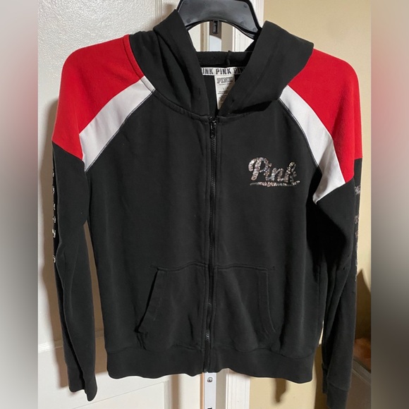 Victoria Secret Pink Collection Black and Red Zip-Up Hoodie and bottoms - Picture 1 of 10